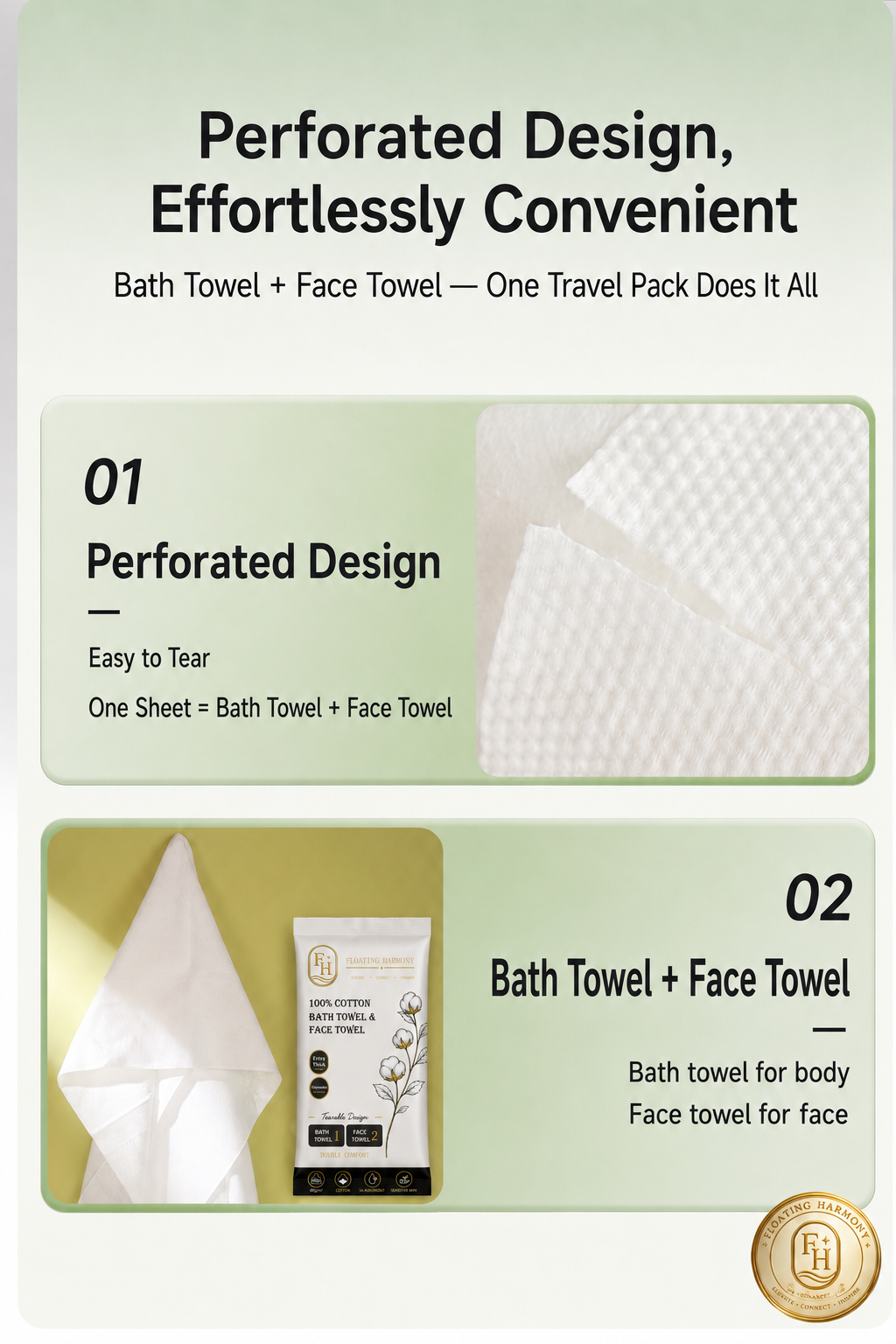 Close view of the perforation in a Floating Harmony 2-in-1 towel